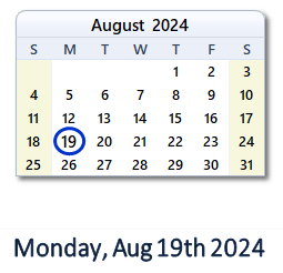 August 19, 2024 calendar