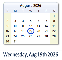August 19, 2026 calendar