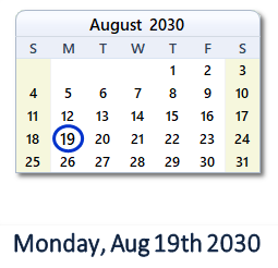 August 19, 2030 calendar