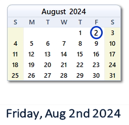 2 August 2024 calendar