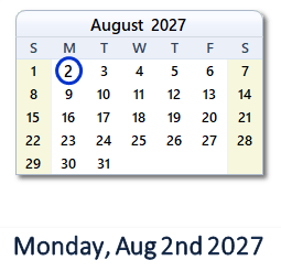 2 August 2027 calendar