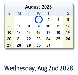 August 2, 2028 calendar