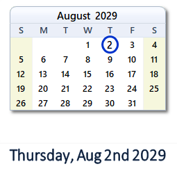 August 2, 2029 calendar