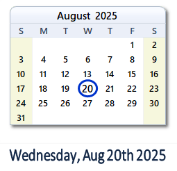 August 20, 2025 calendar