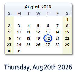 August 20, 2026 calendar