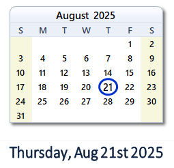 21 August 2025 calendar