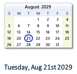 August 21, 2029 calendar