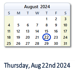 22 August 2024 calendar