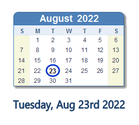 August 23, 2022 calendar