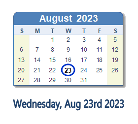 August 23, 2023 calendar