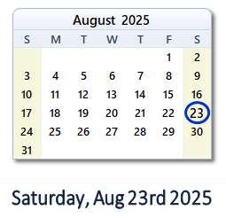 23 August 2025 calendar