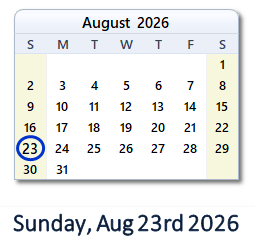 August 23, 2026 calendar