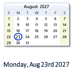 August 23, 2027 calendar