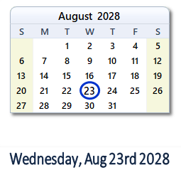 August 23, 2028 calendar