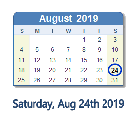 August 24, 2019 calendar