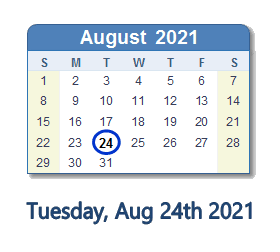 24 August 2021 calendar