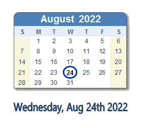 August 24, 2022 calendar