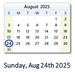 24 August 2025 calendar
