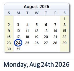 24 August 2026 calendar