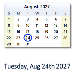 August 24, 2027 calendar