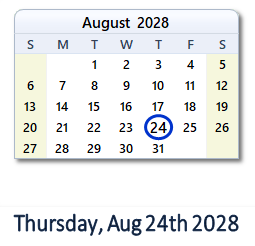 August 24, 2028 calendar