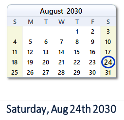August 24, 2030 calendar
