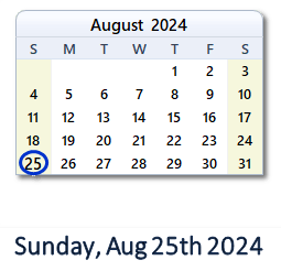 25 August 2024 calendar
