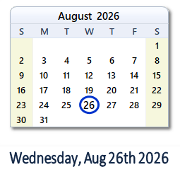 August 26, 2026 calendar