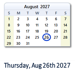 August 26, 2027 calendar