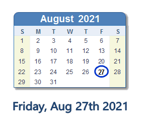 August 27, 2021 calendar