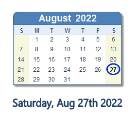 27 August 2022 calendar