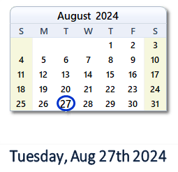 27 August 2024 calendar