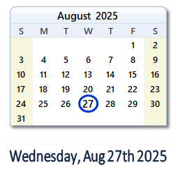27 August 2025 calendar