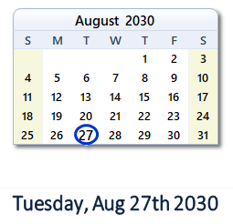 August 27, 2030 calendar