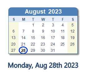28 August 2023 calendar