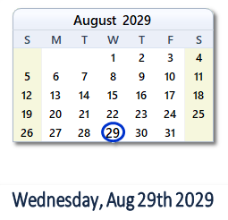 August 29, 2029 calendar