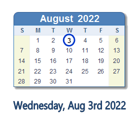 3 August 2022 calendar