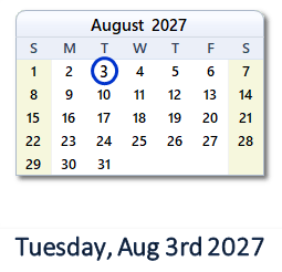 August 3, 2027 calendar