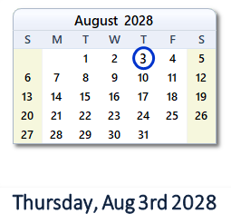 August 3, 2028 calendar