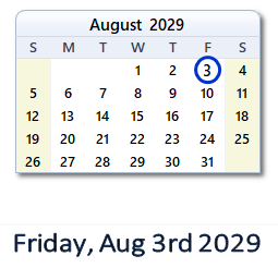 August 3, 2029 calendar