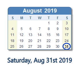 August 31, 2019 calendar