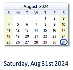 31 August 2024 calendar