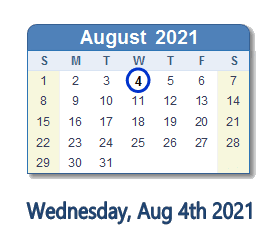 4 August 2021 calendar