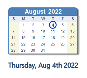 August 4, 2022 calendar