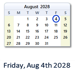 August 4, 2028 calendar