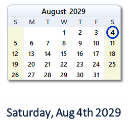 August 4, 2029 calendar