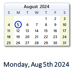 August 5, 2024 calendar