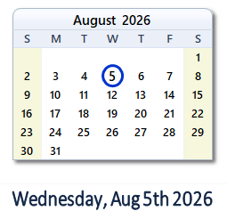 5 August 2026 calendar