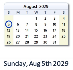 August 5, 2029 calendar