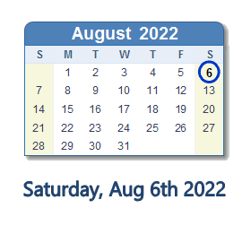 August 6, 2022 calendar